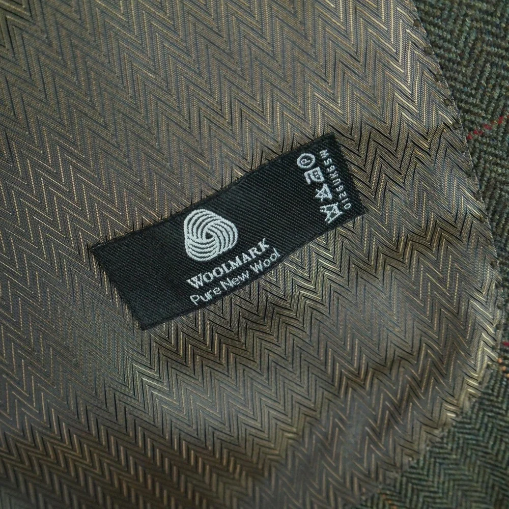 Brook Taverner 42R Wool Blazer Tweed Olive Green Herringbone Windowpane Jacket